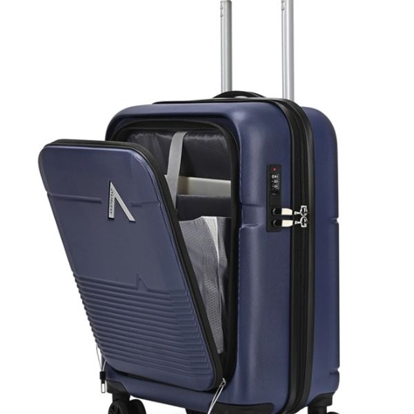 ARISTOCRAT Small Cabin Suitcase (55 cm) 8 Wheels - Orbit Hard Side Laptop Compartment Trolley Bag With Combination Lock - Blue